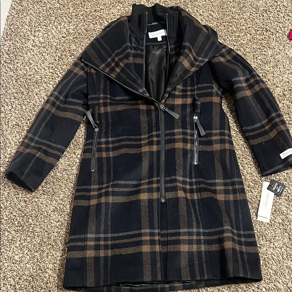 Calvin Klein Black and Brown Trench Coat Wool Blend
( NO BELT )